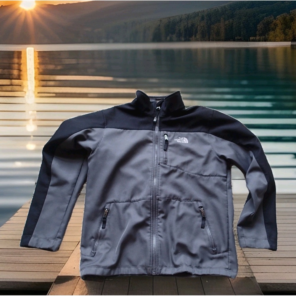 The North Face Softshell Jacket Boys L 14/16 Grey Black Good Full‎ Zip Fleece
